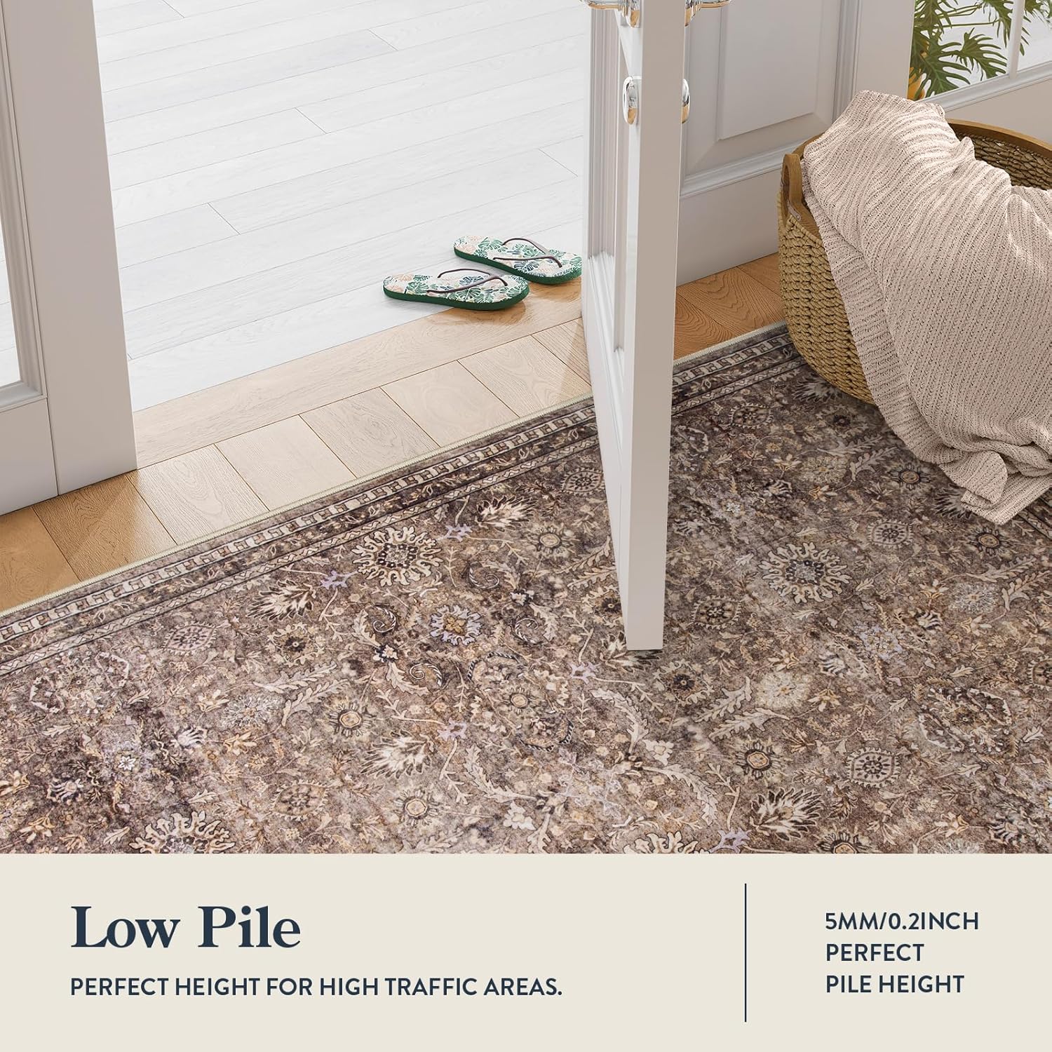 Size 8x10 Color Brown Lahome Oriental Rugs for Bedroom 8x10, Boho Washable Red Rugs for Living Room, Soft Rubber Backed Anti-Skid Floor Carpet for Dining Room Department, Distressed Red